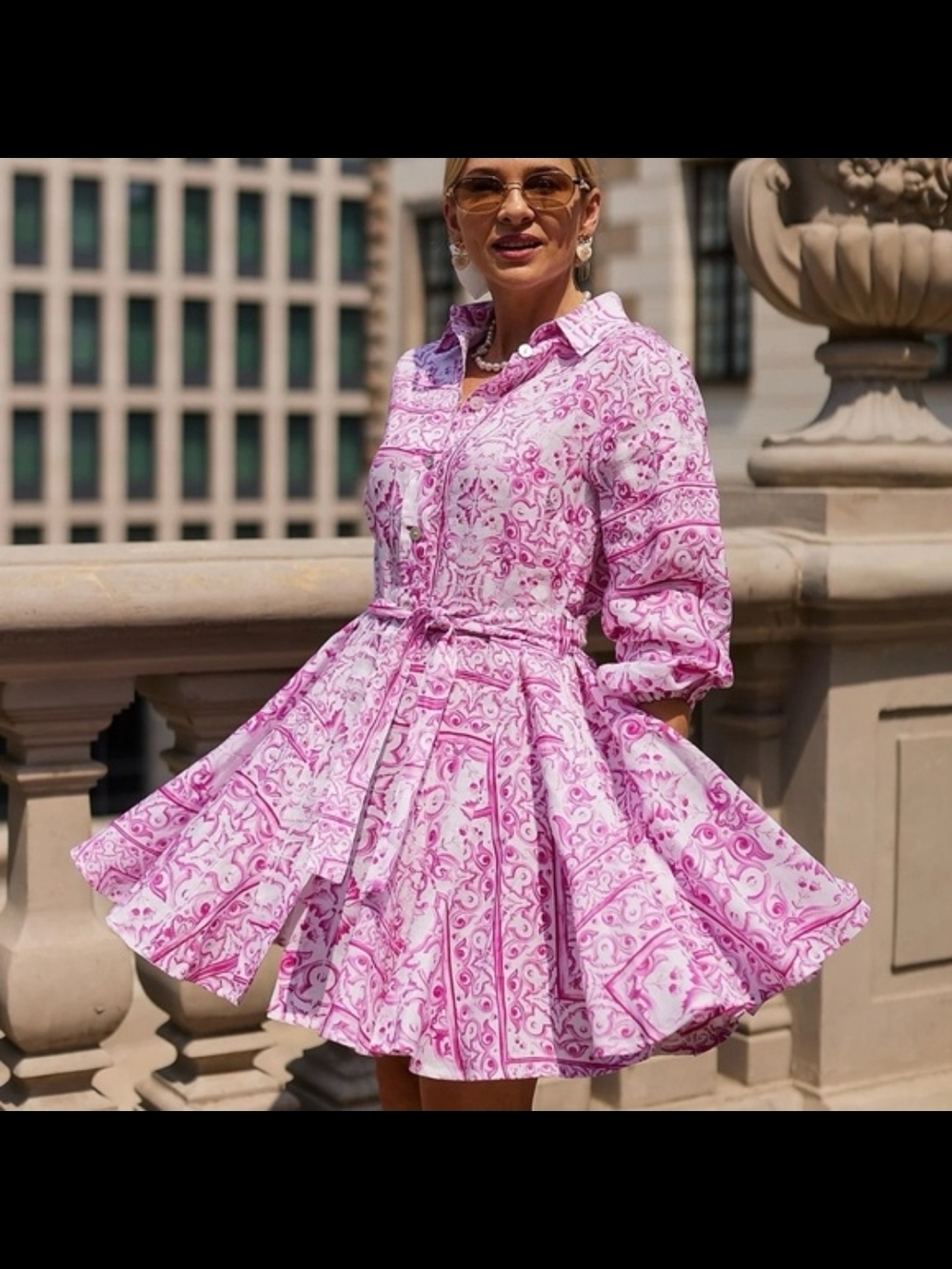 Positano Couture Pink Paisley Button Dress